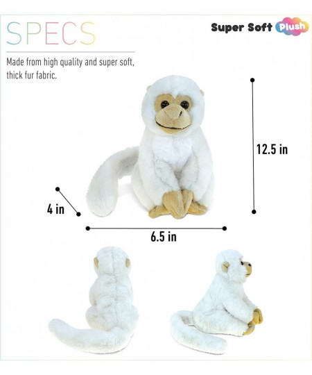 DolliBu Plush Squirrel Monkey Stuffed Animal - Soft Fur Huggable White Monkey Playtime Zoo Plush Toy Cute Jungle Animal Cuddl...