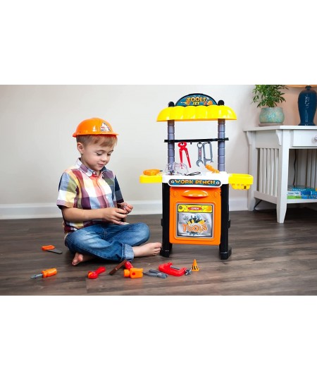 Pretend Construction Tool Kit Set with Tool Workbench for Children - Kids Educational Builder Workshop Set Toy Suitable for B...