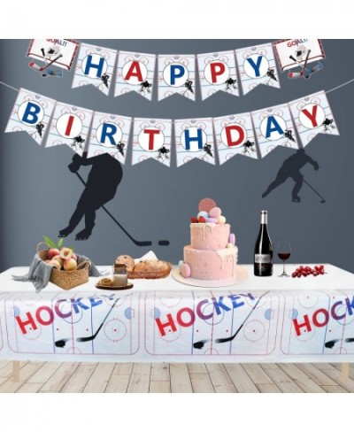 Hockey Tablecloths - 86''x 51'' Ice Hockey Rink Printed Table Cover Disposable Plastic Tablecloth for Hockey Themed Birthday ...