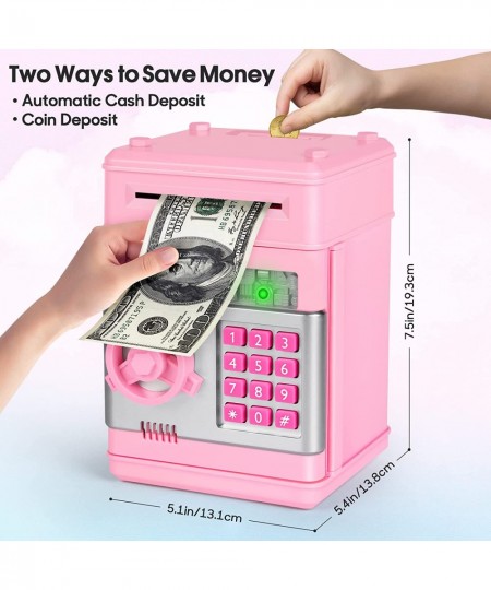 Mini ATM Toy Machine Fun Music Automatically Rolling Real Money with Password Code Lock Kids Electronic Piggy Bank for Saving...