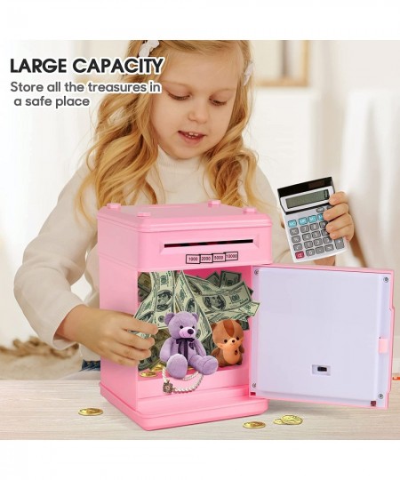 Mini ATM Toy Machine Fun Music Automatically Rolling Real Money with Password Code Lock Kids Electronic Piggy Bank for Saving...