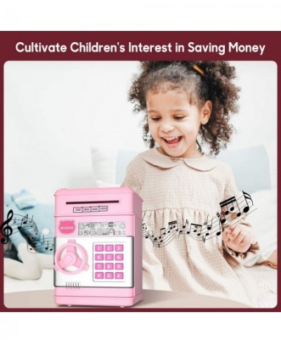 Mini ATM Toy Machine Fun Music Automatically Rolling Real Money with Password Code Lock Kids Electronic Piggy Bank for Saving...