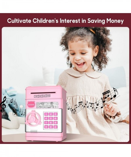 Mini ATM Toy Machine Fun Music Automatically Rolling Real Money with Password Code Lock Kids Electronic Piggy Bank for Saving...