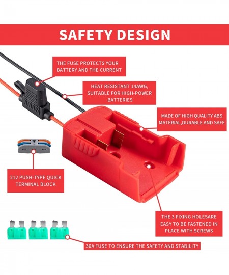 Power Wheel Adapter for Milwaukee 18V Lithium Battery Secure Battery Adapter with Fuse & Wire Terminal 14 Gauge Wire Power Co...