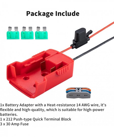 Power Wheel Adapter for Milwaukee 18V Lithium Battery Secure Battery Adapter with Fuse & Wire Terminal 14 Gauge Wire Power Co...