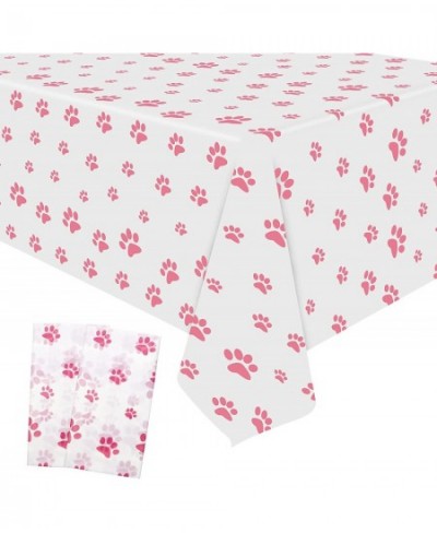 2 Pack Puppy Paw Print Tablecloth 54x108'' Pink Plastic Disposable Table Cover for Pet Themed Party Decoration for Cat Dog Bi...