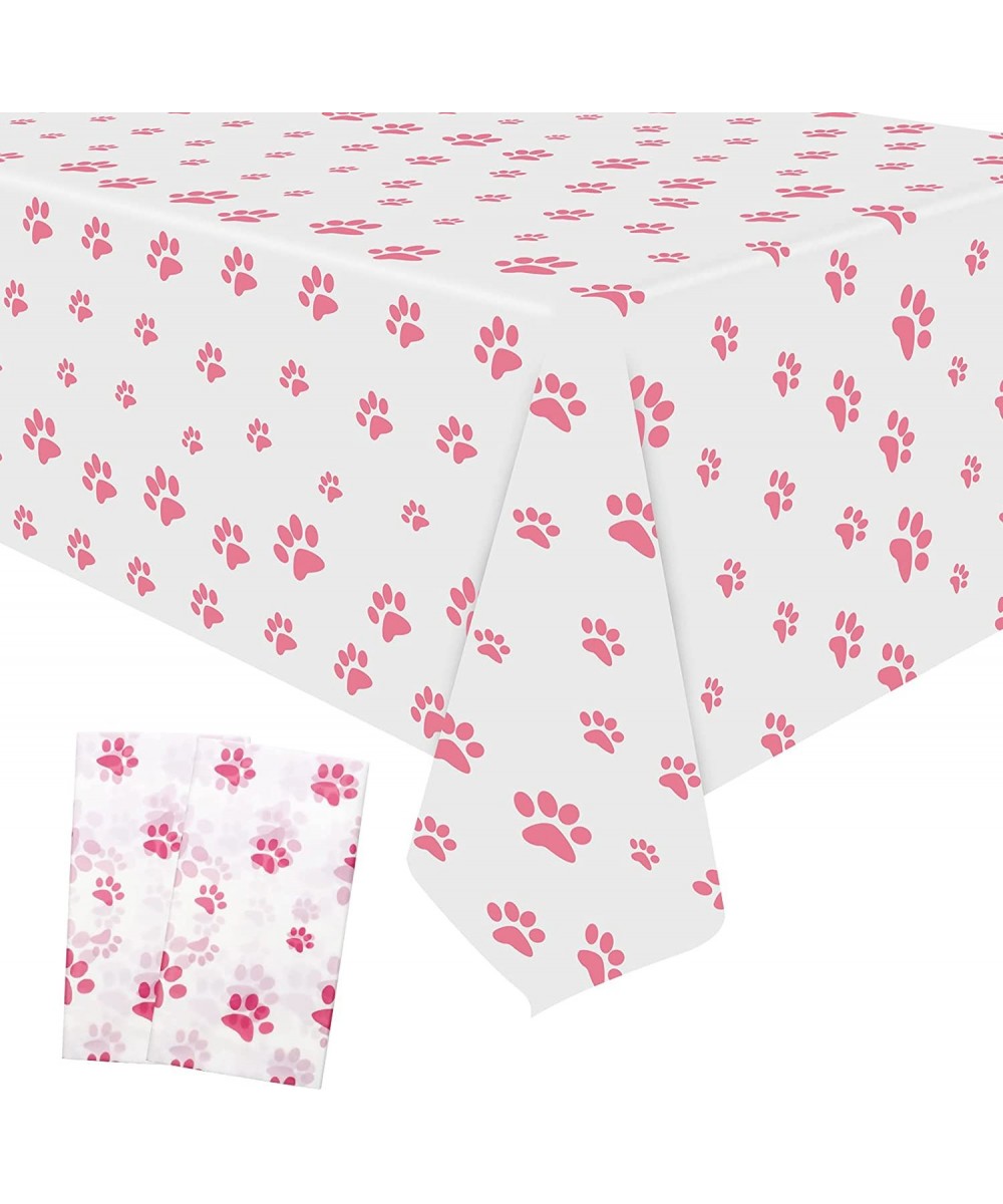 2 Pack Puppy Paw Print Tablecloth 54x108'' Pink Plastic Disposable Table Cover for Pet Themed Party Decoration for Cat Dog Bi...