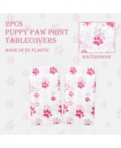 2 Pack Puppy Paw Print Tablecloth 54x108'' Pink Plastic Disposable Table Cover for Pet Themed Party Decoration for Cat Dog Bi...