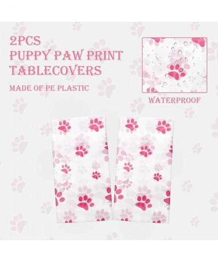 2 Pack Puppy Paw Print Tablecloth 54x108'' Pink Plastic Disposable Table Cover for Pet Themed Party Decoration for Cat Dog Bi...