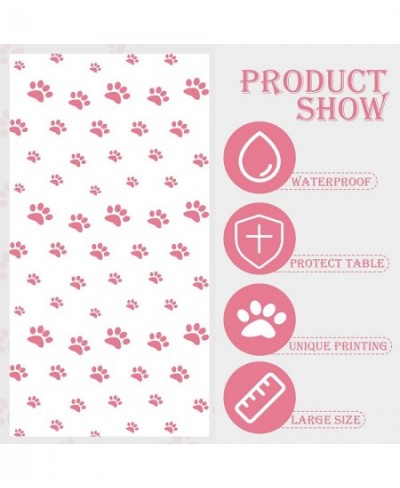 2 Pack Puppy Paw Print Tablecloth 54x108'' Pink Plastic Disposable Table Cover for Pet Themed Party Decoration for Cat Dog Bi...