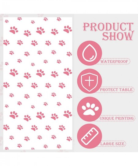 2 Pack Puppy Paw Print Tablecloth 54x108'' Pink Plastic Disposable Table Cover for Pet Themed Party Decoration for Cat Dog Bi...