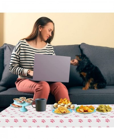 2 Pack Puppy Paw Print Tablecloth 54x108'' Pink Plastic Disposable Table Cover for Pet Themed Party Decoration for Cat Dog Bi...