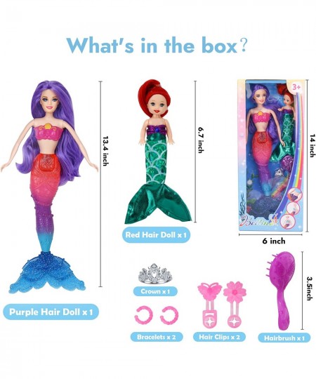 Mermaid Doll Playset Purple Hair Princess Mermaid Doll Red Hair Little Mermaid Doll and Accessories Mermaid Toys for 3 to 7 Y...