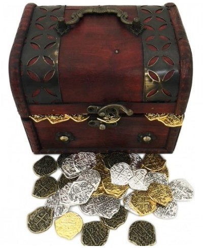 Toy Wooden Treasure Chest with Lot of 50 Mixed Coins - Adventure Games and Parties $48.38 - Money & Banking Play Toys