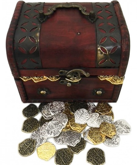 Toy Wooden Treasure Chest with Lot of 50 Mixed Coins - Adventure Games and Parties $48.38 - Money & Banking Play Toys