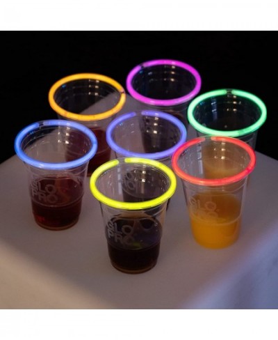 GLOWING PARTY CUPS 16 oz Plastic Clear Disposable Glow Stick Cup Neon Colors Kids Birthday Multi Color Sticks Light Up Glows ...