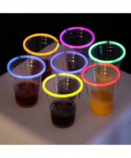 GLOWING PARTY CUPS 16 oz Plastic Clear Disposable Glow Stick Cup Neon Colors Kids Birthday Multi Color Sticks Light Up Glows ...