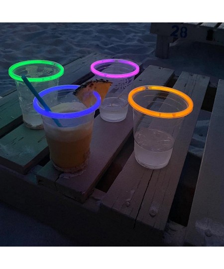 GLOWING PARTY CUPS 16 oz Plastic Clear Disposable Glow Stick Cup Neon Colors Kids Birthday Multi Color Sticks Light Up Glows ...