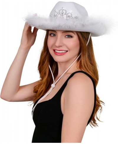 White Blinking Tiara Felt Cowboy Cowgirl Dress Up Hat With Feather Trim - Rodeo Princess Hat $35.00 - Kids' Dress-Up Accessories