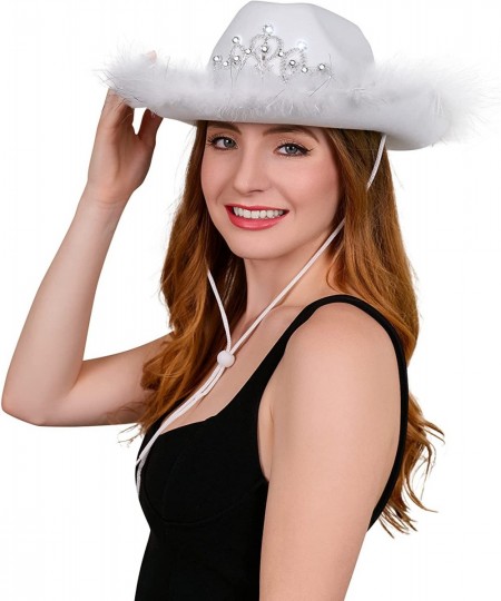 White Blinking Tiara Felt Cowboy Cowgirl Dress Up Hat With Feather Trim - Rodeo Princess Hat $35.00 - Kids' Dress-Up Accessories