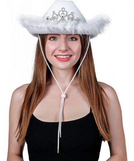 White Blinking Tiara Felt Cowboy Cowgirl Dress Up Hat With Feather Trim - Rodeo Princess Hat $35.00 - Kids' Dress-Up Accessories