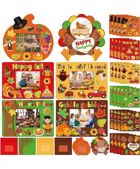 48 Pcs Autumn Thanksgiving Picture Frame Craft for Kids Fall Maple DIY Craft Picture Frame Pumpkin Turkey Sunflower Stickers ...