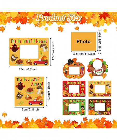 48 Pcs Autumn Thanksgiving Picture Frame Craft for Kids Fall Maple DIY Craft Picture Frame Pumpkin Turkey Sunflower Stickers ...