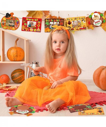 48 Pcs Autumn Thanksgiving Picture Frame Craft for Kids Fall Maple DIY Craft Picture Frame Pumpkin Turkey Sunflower Stickers ...