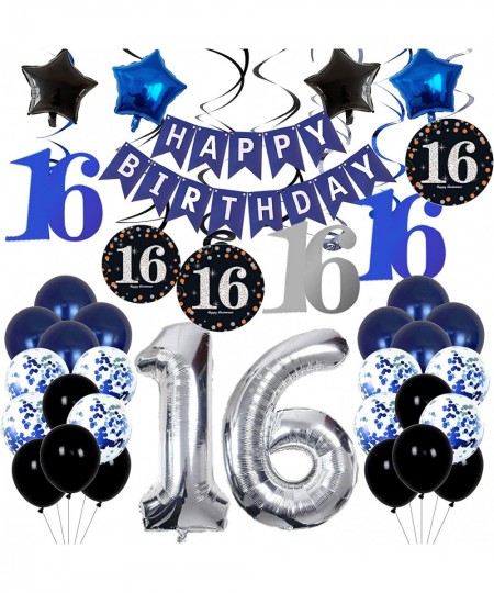 16th Birthday Decorations for Boys and Girls Dark Blue HAPPY BIRTHDAY Banner Silver Number 16 Balloons Deep Blue Theme Party ...