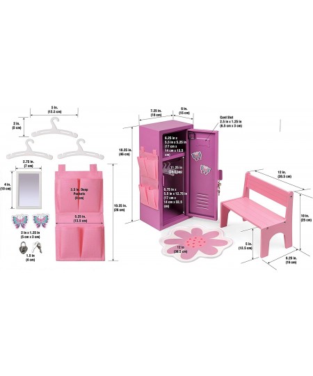 School Style Single Doll Locker Set with Bench Rug and Accessories for 18 inch Dolls - Purple/Pink $80.56 - Doll Accessories