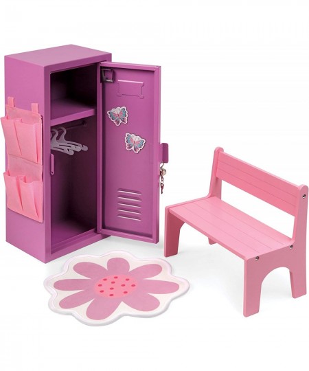 School Style Single Doll Locker Set with Bench Rug and Accessories for 18 inch Dolls - Purple/Pink $80.56 - Doll Accessories