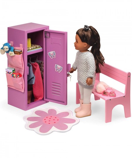 School Style Single Doll Locker Set with Bench Rug and Accessories for 18 inch Dolls - Purple/Pink $80.56 - Doll Accessories