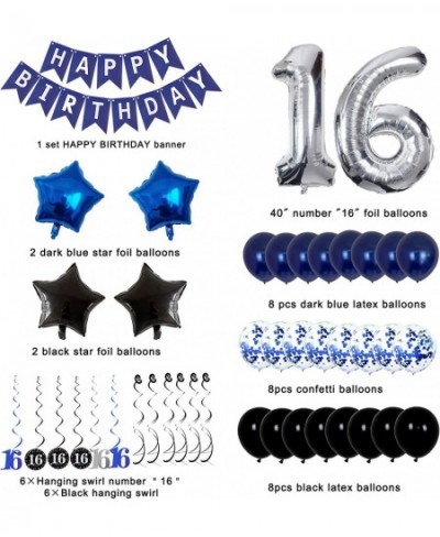 16th Birthday Decorations for Boys and Girls Dark Blue HAPPY BIRTHDAY Banner Silver Number 16 Balloons Deep Blue Theme Party ...