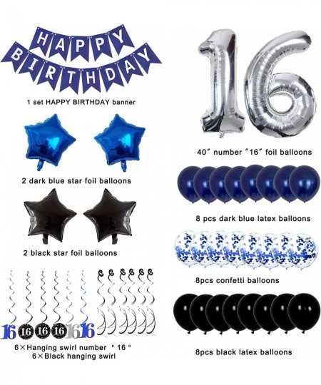 16th Birthday Decorations for Boys and Girls Dark Blue HAPPY BIRTHDAY Banner Silver Number 16 Balloons Deep Blue Theme Party ...