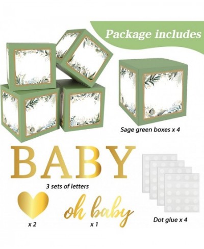 Sage Green Baby Boxes 4pcs Balloon Boxes with Letters Birthday Decorations for Boy Girl Gender Reveal Baby Shower Birthday Pa...