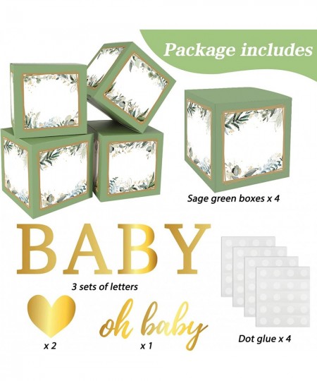 Sage Green Baby Boxes 4pcs Balloon Boxes with Letters Birthday Decorations for Boy Girl Gender Reveal Baby Shower Birthday Pa...