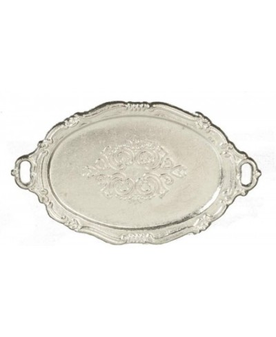 Dollhouse Oval Silver Serving Tea Tray Miniature Dining Room Accessory $17.60 - Dollhouse Accessories