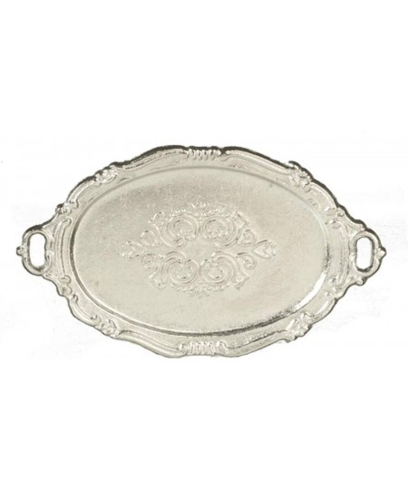 Dollhouse Oval Silver Serving Tea Tray Miniature Dining Room Accessory $17.60 - Dollhouse Accessories