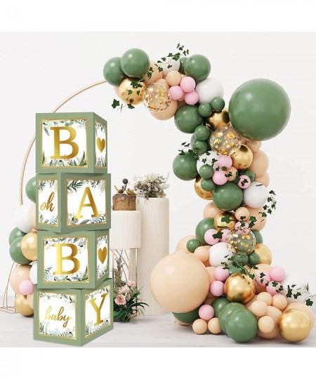 Sage Green Baby Boxes 4pcs Balloon Boxes with Letters Birthday Decorations for Boy Girl Gender Reveal Baby Shower Birthday Pa...