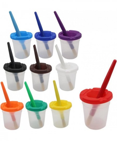 10 Pieces Kids No Spill Paint Cups with Colored Lids and 10 Pack Colors Paint Brush Set for Kids Art Painting $28.41 - Kids' ...