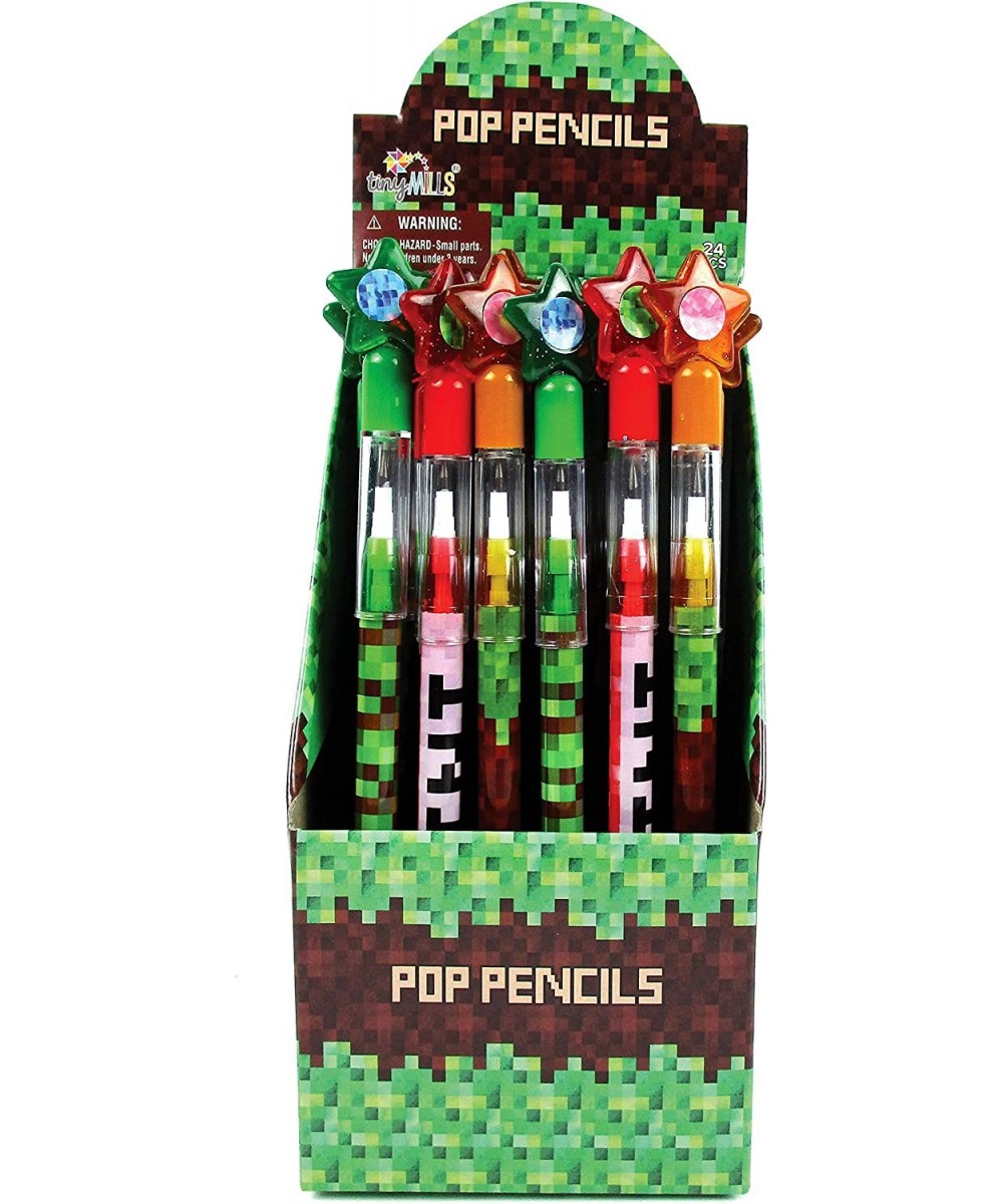 24 Pcs Pixel Miner Themed Multi Point Pencils Party Favor Mine Pixel Craft Classroom Rewards Prizes Goody Bag Treat Bag Stuff...