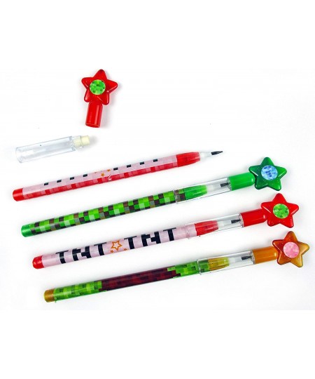 24 Pcs Pixel Miner Themed Multi Point Pencils Party Favor Mine Pixel Craft Classroom Rewards Prizes Goody Bag Treat Bag Stuff...