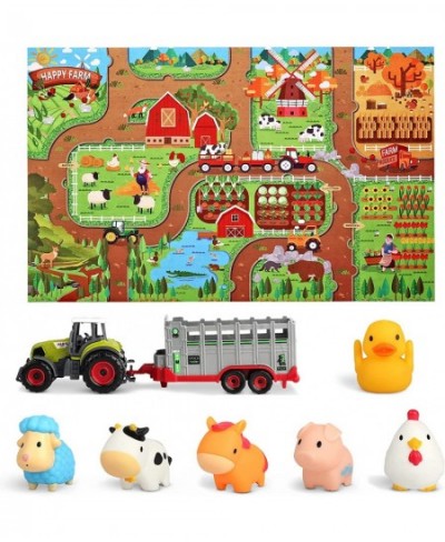 Farm Animals Transporter Tractor Carrier w/ 47.2 x 31.5 in Mat Barnyard Animal Happy Farm Children Playmat for 3 4 5 6 Year O...