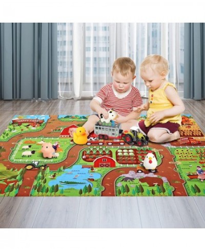 Farm Animals Transporter Tractor Carrier w/ 47.2 x 31.5 in Mat Barnyard Animal Happy Farm Children Playmat for 3 4 5 6 Year O...