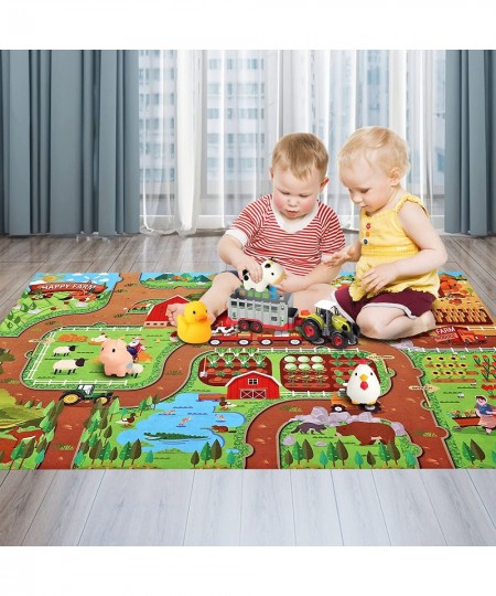 Farm Animals Transporter Tractor Carrier w/ 47.2 x 31.5 in Mat Barnyard Animal Happy Farm Children Playmat for 3 4 5 6 Year O...