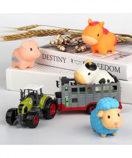 Farm Animals Transporter Tractor Carrier w/ 47.2 x 31.5 in Mat Barnyard Animal Happy Farm Children Playmat for 3 4 5 6 Year O...