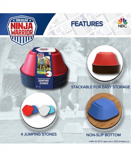 American Ninja Warrior Jumping Stones - 4 Balance Stepping Stones Obstacle Course for Kids - Perfect Indoor & Outdoors Play E...