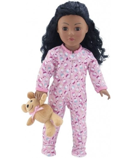 18 Inch Doll Clothes Accessories Toy Gift Set for Girls Kids | Footed Cupcake Print 18" Doll Pajama PJ Gift Set Onesie with T...