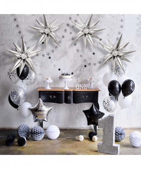 50 Pcs Explosion Star Foil Balloons- 12 Point Star Balloons Silver Starburst Cone Mylar Balloons Spike Balloons for Party Sup...