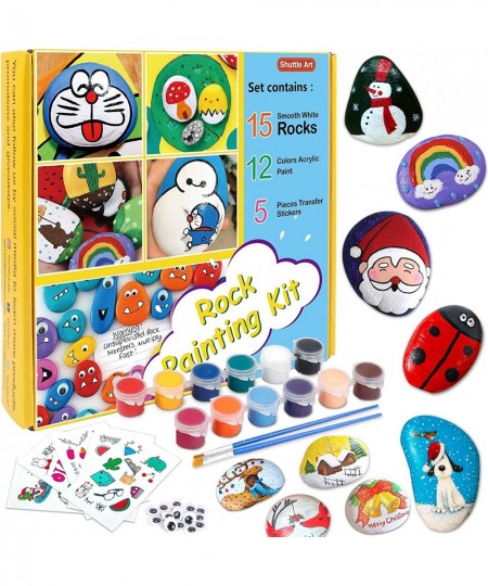 Rock Painting Kit Creativity Arts and Crafts for Kids DIY Art Supplies with Paints Stickers and Rocks for Painting Crafting a...